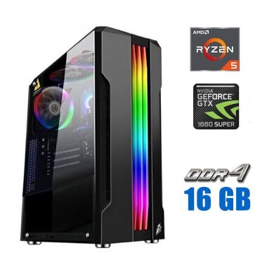 Ігровий ПК Tower / AMD Ryzen 5 3600 (6 (12) ядер по 3.6 - 4.2 GHz) / 16 GB DDR4 / 1000 GB SSD / nVidia GeForce GTX 1660 Super, 6 GB GDDR5, 192-bit / 600W