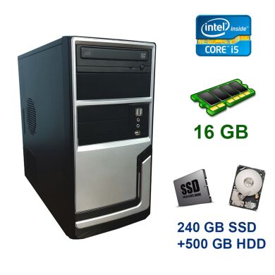 Hyundai Tower / Intel Core i5-3330 (4 ядра по 3.0 - 3.2 GHz) / 16 GB DDR3 / 240 GB SSD+500 GB HDD / Блок питания FSP Group 350W / DVD-RW
