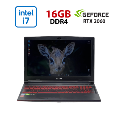 Ігровий ноутбук MSI GL63 8SE-054US / 15.6" (1920x1080) IPS / Intel Core i7-8750H (6 (12) ядер по 2.2 - 4.1 GHz) / 16 GB DDR4 / 480 GB SSD / nVidia GeForce RTX 2060, 6 GB GDDR6, 192-bit / WebCam Ігровий ноутбук MSI GL63 8SE-054US / 15.6" (1920x1080) IPS / Intel Core i7-8750H (6 (12) ядер по 2.2 - 4.1 GHz) / 16 GB DDR4 / 480 GB SSD / nVidia GeForce RTX 2060, 6 GB GDDR6, 192-bit / WebCam