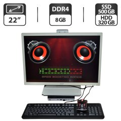 Комплект ПК: HP EliteDesk 800 G3 USFF / Intel Core i5-7500T (4 ядра по 2.7 - 3.3 GHz) / 8 GB DDR4 / 500 GB SSD + 320 GB HDD / Intel UHD Graphics 630 + Монитор Б-класс Acer B226WL / 22" (1680x1050) TN + Мышка, клавиатура, кабели DP и питания, Windows 10