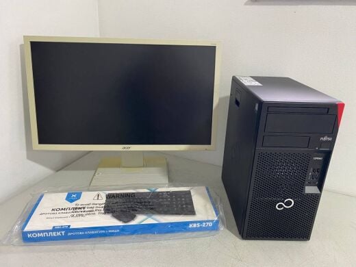 Комплект ПК: компьютер Fujitsu Esprimo P558 E85 Tower / Intel Core i3-8100 (4 ядра по 3.6 GHz) / 8 GB DDR4 / 128 GB SSD + 500 GB HDD / Intel UHD Graphics 630 + Монитор Б-класс Acer B246HL / 24" (1920x1080) TN + Клавиатура, мышка, кабели