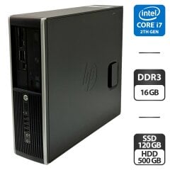 Компьютер HP Compaq 8200 Elite SFF / Intel Core i7-2600 (4 (8) ядра по 3.4 - 3.8 GHz) / 16 GB DDR3 / 120 GB SSD + 500 GB HDD / Intel HD Graphics 2000 / DVD-ROM
