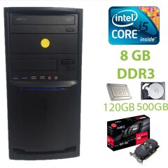 Midi Tower Black / Intel Core i5-2400 (4 ядра по 3.1 - 3.4 GHz) / 8 GB DDR3 / 120 GB SSD + 500 GB HDD / AMD Radeon RX550 2GB GDDR5 128bit / FSP 300W / DVD-ROM