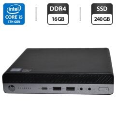 Неттоп HP EliteDesk 800 G3 Desktop Mini USFF / Intel Core i5-7500T (4 ядра по 2.7 - 3.3 GHz) / 16 GB DDR4 / 240 GB SSD / Intel UHD Graphics 630 / Wi-Fi / Windows 11 Pro / Блок питания