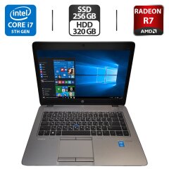 Ноутбук Б-класс HP EliteBook 840 G2 / 14" (1920x1080) TN / Intel Core i7-5600U (2 (4) ядра по 2.6 - 3.2 GHz) / 16 GB DDR3 / 256 GB SSD M.2 + 320 GB HDD / AMD Radeon R7 M260X, 1 GB GDDR5, 128-bit / WebCam / VGA / Windows 10 Pro