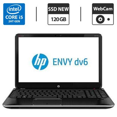 Ноутбук Б-клас HP Pavilion DV6-6C54NR / 15.6" (1366x768) TN / Intel Core i5-2450M (2 (4) ядра по 2.5 - 3.1 GHz) / 4 GB DDR3 / 120 GB SSD NEW / Intel HD Graphics 3000 / WebCam / АКБ не тримає&nbsp;заряд