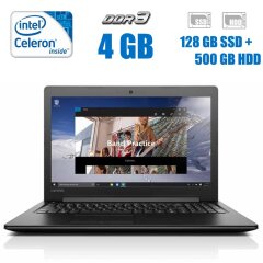 Ноутбук Lenovo 310-15IAP / 15.6" (1366x768) TN / Intel Celeron N3350 (2 ядра по 1.1 - 2.4 GHz) / 4 GB DDR3 / 128 GB SSD + 500 GB HDD / Intel HD Graphics 500 / WebCam