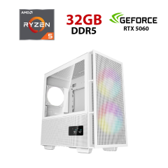 Новый игровой ПК Ice H360 Digital White Tower / AMD Ryzen 5 8400F (6 (12) ядер по 4.2 - 4.7 GHz) / 32 GB DDR5 / 1000 GB SSD / nVidia GeForce RTX 5060, 8 GB GDDR7, 128-bit