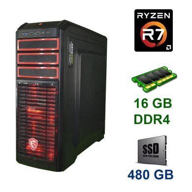 Tower / AMD Ryzen 7 2700X (8 (16) ядер по 3.7 - 4.3 GHz) / 16 GB DDR4 / 480 GB SSD / nVidia GeForce GTX 1080, 8 GB GDDR5X, 256-bit / 600W