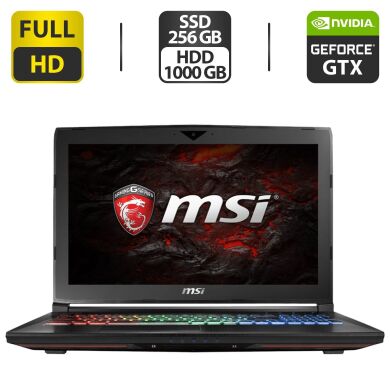 Ігровий ноутбук MSI GT62VR 6RE Dominator Pro / 15.6" (1920x1080) TN / Intel Core i7-6700HQ (4 (8) ядра по 2.6 - 3.5 GHz) / 16 GB DDR4 / 256 GB SSD + 1000 GB HDD / nVidia GeForce GTX 1070, 8 GB GDDR5, 256-bit / WebCam / HDMI Ігровий ноутбук MSI GT62VR 6RE Dominator Pro / 15.6" (1920x1080) TN / Intel Core i7-6700HQ (4 (8) ядра по 2.6 - 3.5 GHz) / 16 GB DDR4 / 256 GB SSD + 1000 GB HDD / nVidia GeForce GTX 1070, 8 GB GDDR5, 256-bit / WebCam / HDMI