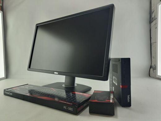 Комплект ПК: неттоп Lenovo ThinkCentre M710q Tiny USFF / Intel Core i5-7400T (4 ядра по 2.4 - 3.0 GHz) / 4 GB DDR4 / 240 GB SSD / Intel HD Graphics 630 / VGA / Блок живлення + Монітор 24" (1920x1080) TN / Різні бренди
