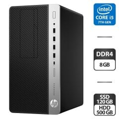 Компьютер HP ProDesk 600 G3 Tower / Intel Core i5-7500 (4 ядра по 3.4 - 3.8 GHz) / 8 GB DDR4 / 120 GB SSD + 500 GB HDD / Intel HD Graphics 630 / Windows 11 Pro