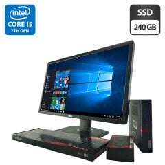 Неттоп Lenovo ThinkCentre M710q Tiny USFF / Intel Core i5-7400T (4 ядра по 2.4 - 3.0 GHz) / 4 GB DDR4 / 240 GB SSD / Intel HD Graphics 630 / VGA / Блок живлення + Монітор 24" (1920x1080) TN / Різні бренди