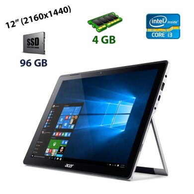 Ноутбук-трансформер Acer Switch Alpha 12 / 12" (2160x1440) IPS, сенсорный / Intel Core i3-6100U (2 (4) ядра по 2.3 GHz) / 4 GB DDR3 / 96 GB SSD / 2x WebCam / USB 3.0 / Type-C