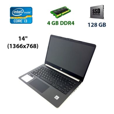 Новий ноутбук HP 14-DQ1038WM / 14" (1366x768) TN / Intel Core i3-1005G1 (2 (4) ядра по 1.2 - 3.4 GHz) / 4 GB DDR4 / 128 GB SDD / WebCam / USB 3.0 / HDMI