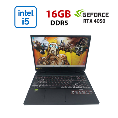 Ігровий ноутбук Acer Nitro 5 / 15.6" (1920x1080) IPS / Intel Core i5-12450H (8 (12) ядер по 3.3 - 4.4 GHz) / 16 GB DDR5 / 512 GB SSD / nVidia GeForce RTX 4050, 6 GB GDDR6, 96-bit / WebCam