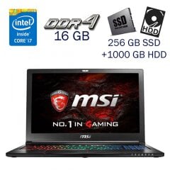 Игровой ноутбук Б-класс MSI GS63VR / 15.6" (1920x1080) IPS / Intel Core i7-7700HQ (4 (8) ядра по 2.8 - 3.8 GHz) / 16 GB DDR4 / 256 GB SSD+1000 GB HDD / nVidia GeForce GTX 1060, 6 GB GDDR5, 192-bit / WebCam