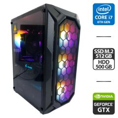 Игровой ПК 1stPlayer X6 Fire Base Tower / Intel Core i7-6700K (4 (8) ядра по 4.0 - 4.2 GHz) / 24 GB DDR4 / 512 GB SSD M.2 + 500 GB HDD / nVidia GeForce GTX 1080 Ti, 11 GB GDDR5X, 352-bit / 700W / Кабели подключения
