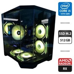Игровой ПК Qube Crystal Tower / Intel Core i5-10400F (6 (12) ядер по 2.9 - 4.3 GHz) / 16 GB DDR4 / 512 GB SSD M.2 / AMD Radeon RX 5700 XT, 8 GB GDDR6, 256-bit / 600W
