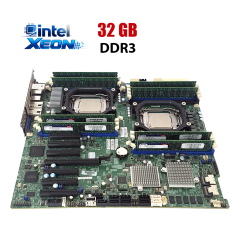 Комплект: материнська плата Supermicro MBD-X9DRH-7F / 2x Xeon E5-2695 v2 (12 (24) ядра по 2.40 - 3.2 GHz) / 32 GB DDR3 / LGA2011 / 2x рамки кріплення