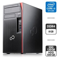 Компьютер Fujitsu Esprimo P757 E85 Tower / Intel Core i5-6400 (4 ядра по 2.7 - 3.3 GHz) / 8 GB DDR4 / 120 GB SSD + 500 GB HDD / Intel HD Graphics 530 / Windows 11 Pro + Переходник с DVI на VGA