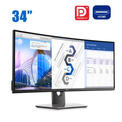 Монитор Dell UltraSharp U3417W / 34" (3440x1440) IPS / HDMI, DisplayPort, USB / VESA 100x100 Монитор Dell UltraSharp U3417W / 34" (3440x1440) IPS / HDMI, DisplayPort, USB / VESA 100x100