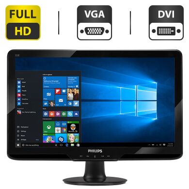Монітор Philips 222E2SB / 22" (1920x1080) TN / VGA, DVI / VESA 100x100 + Кабель живлення