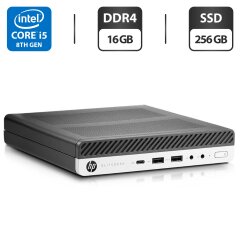Неттоп HP EliteDesk 800 G4 Desktop Mini USFF / Intel Core i5-8500 (6 ядер по 3.0 - 4.1 GHz) / 16 GB DDR4 / 256 GB SSD / Intel UHD Graphics 630 / DisplayPort + Блок питания