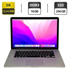 Ноутбук Apple MacBook Pro 15 A1398 2015 / 15.4" (2880x1800) IPS / Intel Core i7-4770HQ (4 (8) ядра по 2.2 - 3.4 GHz) / 16 GB DDR3 / 256 GB SSD M.2 / Intel Iris Pro Graphics 5200 / WebCam / HDMI / macOS
