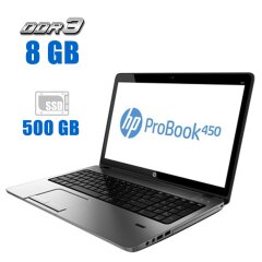 Ноутбук HP ProBook 450 G1 / 15.6" (1366x768) TN / Intel Core i3-4000M (2 (4) ядра по 2.4 GHz) / 8 GB DDR3 / 500 GB SSD / Intel HD Graphic 4600 / WebCam 