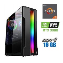 Новий ігровий ПК Tower / AMD Ryzen 5 3600 (6 (12) ядер по 3.6 - 4.2 GHz) / 16 GB DDR4 / 480 GB SSD / nVidia GeForce RTX 3060, 8 GB GDDR6, 128-bit / 600W