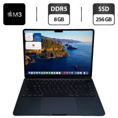 Ультрабук Apple MacBook Air 13 2024 Midnight / 13.3" (2560x1664) IPS / Apple M3 (8 ядер по 2.7 - 4.1 GHz) / 8 GB DDR5 / 256 GB SSD / Apple M3 Graphics / WebCam / MacOS