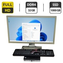 Комплект ПК: HP EliteDesk 800 G3 USFF / Intel Core i5-7500T (4 ядра по 2.7 - 3.3 GHz) / 32 GB DDR4 / 1000 GB SSD / Intel UHD Graphics 630 + Монитор Б-класс Acer B243HL / 24" (1920x1080) TN + Мышка, клавиатура, кабели, блок питания, USB Wi-Fi, Windows 11
