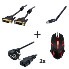 Нова ігрова мишка + Кабель живлення (2x) + Кабель DVI + Wi-Fi адаптер