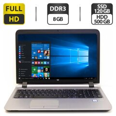 Ноутбук Б-класс HP ProBook 450 G3 / 15.6" (1920x1080) TN / Intel Core i3-6100U (2 (4) ядра по 2.3 GHz) / 8 GB DDR3 / 120 GB SSD + 500 GB HDD / Intel HD Graphics 520 / WebCam / VGA