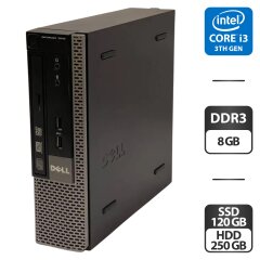 Компьютер Dell OptiPlex 7010 SFF / Intel Core i3-3220 (2 (4) ядра по 3.3 GHz) / 8 GB DDR3 / 120 GB SSD + 250 GB HDD / Intel HD Graphics 2500 / DVD-ROM