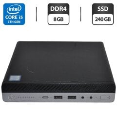 Неттоп HP EliteDesk 800 G3 Desktop Mini USFF / Intel Core i5-7500T (4 ядра по 2.7 - 3.3 GHz) / 8 GB DDR4 / 240 GB SSD / Intel UHD Graphics 630 / Windows 11 Pro / Блок живлення