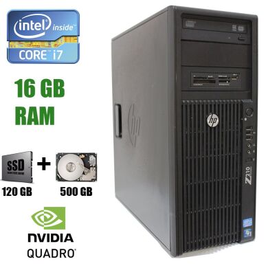 HP Workstation Z210 Tower / Intel Core i7-2600 (4 (8) ядра по 3.40 - 3.80 GHz) / 16 GB DDR3 / 120 GB SSD+1 TB HDD / nVideo Quadro 2000 1 GB / DVD-RW / Card-reader