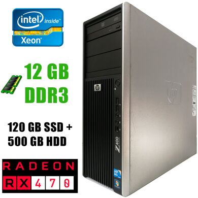 HP WS Z400 Tower/ Intel Xeon W3565 (4(8)ядра по 3.20-3.46GHz)/ 12GB DDR3/ new! 120GB SSD+500GB HDD/ 475W / Radeon RX470 4GB DDR5 256bit / HDMI, DVI, DP