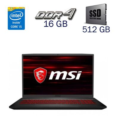 Ігровий ноутбук MSI GF75 Thin 10SC / 17.3" (1920x1080) IPS / Intel Core i5-10300H (4 (8) ядра по 2.5 - 4.5 GHz) / 16 GB DDR4 / 512 GB SSD / nVidia GeForce GTX 1650 Ti, 4 GB GDDR6, 128-bit / WebCam