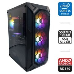 Ігровий ПК 1stPlayer FireBase X6 Tower / Intel Core i5-8500 (6 ядер по 3.0 - 4.1 GHz) / 16 GB DDR4 / 128 GB SSD M.2 + 512 GB SSD / AMD Radeon RX 570, 8 GB GDDR5, 256-bit / 500W + Кабелі (DVI та живлення)