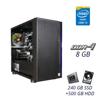 Игровой ПК Thermaltake Versa H18 PRO Tower / Intel Core i3-10105F (4 (8) ядра по 3.7 - 4.4 GHz) / 8 GB DDR4 / 240 GB SSD+500 GB HDD / nVidia GeForce GTX 1060, 3 GB GDDR5, 192-bit / 620W