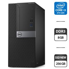 Комп'ютер Dell OptiPlex 3040 Tower / Intel Core i3-6100 (2 (4) ядра по 3.7 GHz) / 8 GB DDR3 / 256 GB SSD NEW / Intel HD Graphics 530 / DVD-ROM / HDMI / Windows 10 Pro
