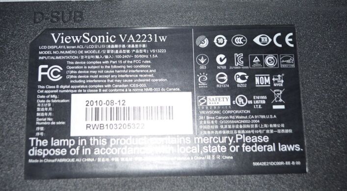 Монитор Б-класс ViewSonic VA2231W / 22" (1920x1080) TN / VGA, DVI / VESA 100x100 + Кабели (VGA и питания) в комплекте