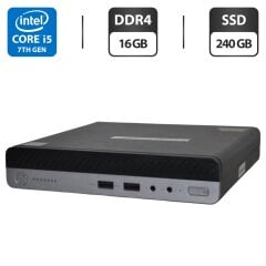 Неттоп HP ProDesk 400 G3 Desktop Mini USFF / Intel Core i5-7500T (4 ядра по 2.7 - 3.3 GHz) / 16 GB DDR4 / 240 GB SSD / Intel UHD Graphics 630 / Блок питания