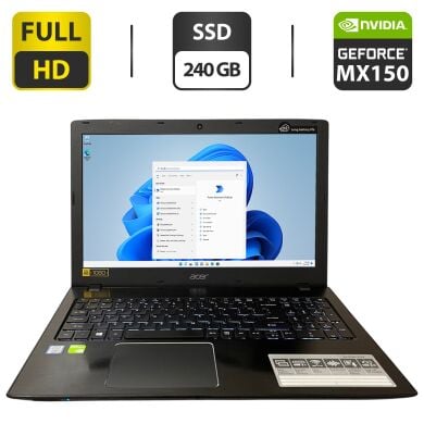 Ноутбук Б-клас Acer Aspire E5-576G-5762 / 15.6" (1920x1080) IPS / Intel Core i5-8250U (4 (8) ядра по 1.6 - 3.4 GHz) / 16 GB DDR3 / 240 GB SSD M.2 / nVidia GeForce MX150, 2 GB GDDR5, 64-bit / WebCam / DVD-ROM