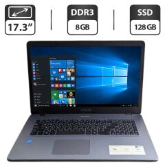 Ноутбук Б-класс Asus VivoBook 17 X705NA / 17.3" (1366x768) TN / Intel Celeron N3350 (2 ядра по 1.1 - 2.4 GHz) / 8 GB DDR3 / 128 GB SSD / Intel HD Graphics 500 / WebCam