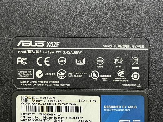 Ноутбук Б-клас Asus X52F / 15.6" (1366x768) TN / Intel Core i5-460M (2 (4) ядра по 2.53 - 2.8 GHz) / 4 GB DDR3 / 120 GB SSD / Intel HD Graphics / WebCam Ноутбук Б-клас Asus X52F / 15.6" (1366x768) TN / Intel Core i5-460M (2 (4) ядра по 2.53 - 2.8 GHz) / 4 GB DDR3 / 120 GB SSD / Intel HD Graphics / WebCam