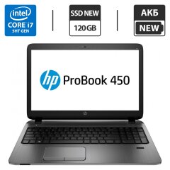 Ноутбук Б-класс HP ProBook 450 G2 / 15.6" (1920x1080) TN / Intel Core i7-5500U (2 (4) ядра по 2.4 - 3.0 GHz) / 8 GB DDR3 / 120 GB SSD NEW / Intel HD Graphics 5500 / WebCam / DVD-ROM / АКБ NEW
