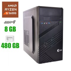 Новый компьютер Prime Qube QB05M U3 Tower / AMD Ryzen 5 5600G (6 (12) ядра по 3.9 - 4.4 GHz) / 8 GB DDR4 / 480 GB SSD / AMD Radeon Vega 7 / 400W